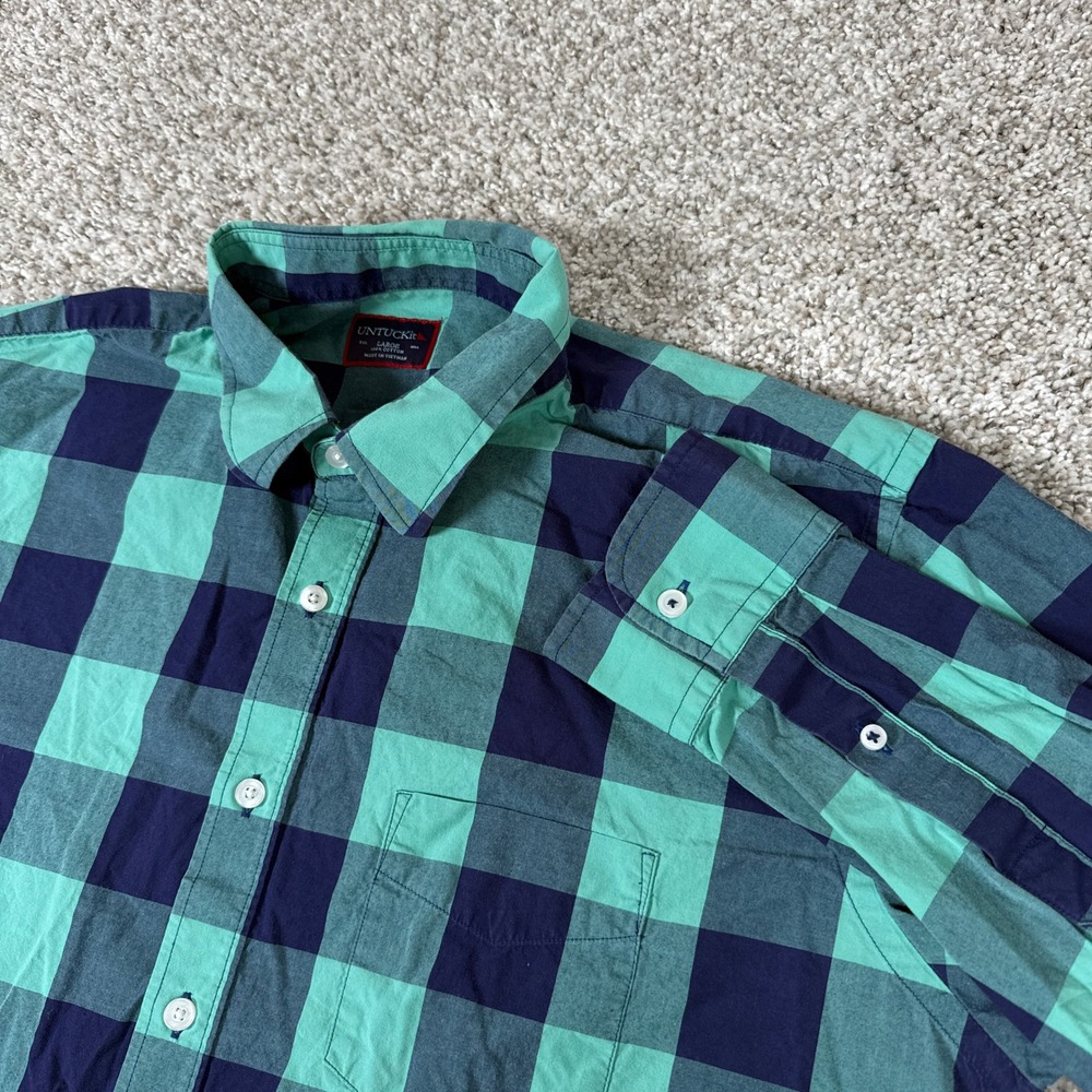 UNTUCKit Shirt Mens Large‎ Teal Navy Buffalo Plaid Button Down Long Sleeve